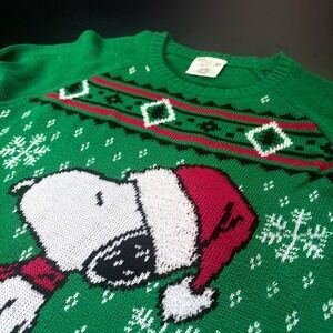 Snoopy peanuts Christmas ugly sweater party winter soft size‎ small green